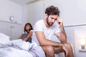 Frustrated fraysexual couple in bed