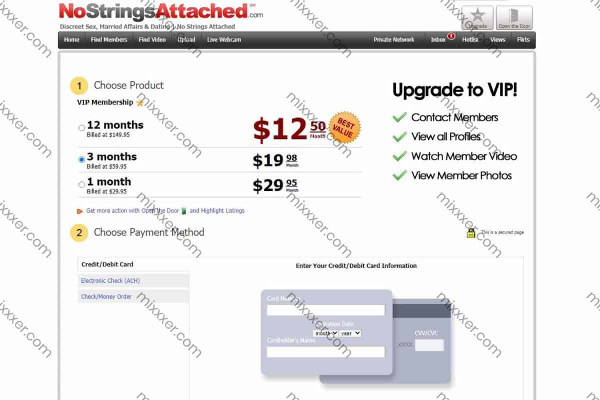 screenshot of nostringsattached pricing page
