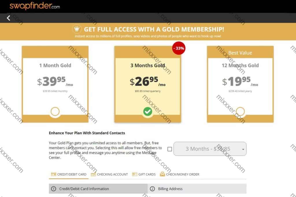 screenshot of swapfinder.com pricing