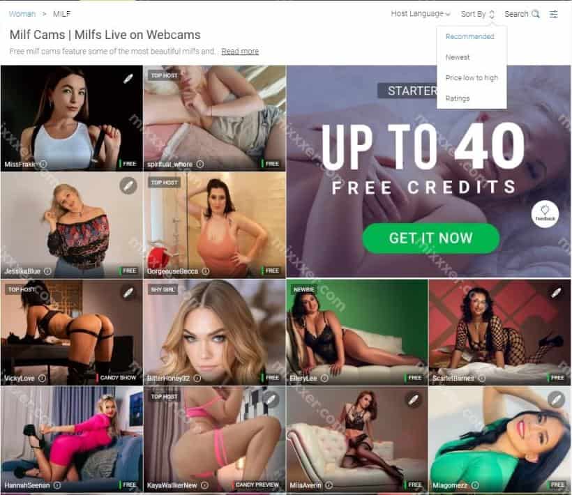 Screenshot of imlive MILF webcams for our imlive review